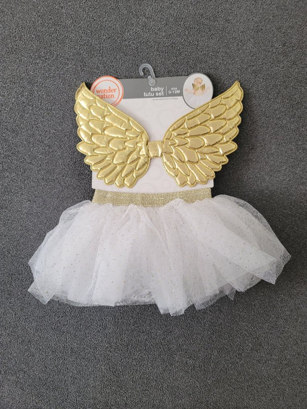 Wonder Nation Baby Girl Size 0-12M Tutu & Gold Wings Outfit Set Costume